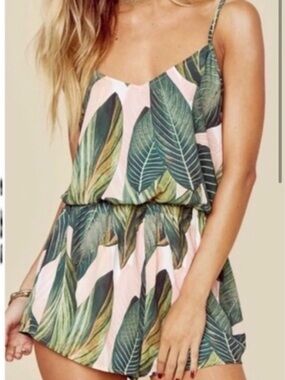 Show Me Your MuMu Green Leaf Pink Romper
